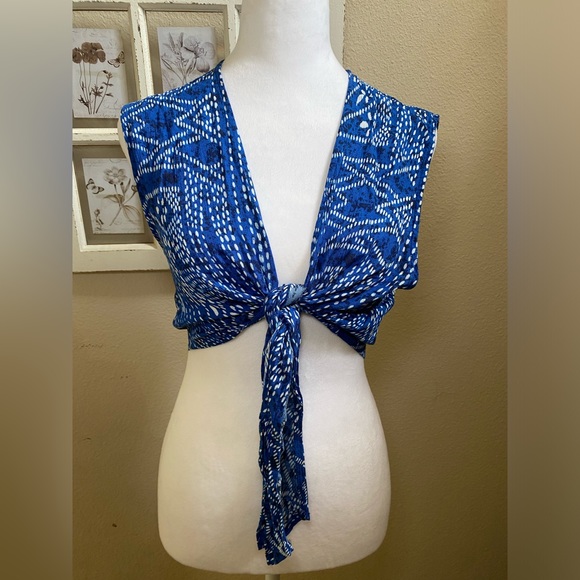 Tysa designs blue bandana wrap tie crop top size 2 festival boho👌 NWT - Picture 1 of 5